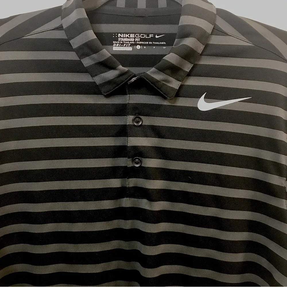 Nike Golf Dri-FIT Striped Polo Shirt - Standard Fit - Black/Grey - Small